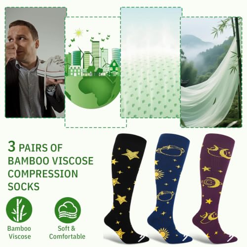 3 Pack Bamboo Viscose Knee High Compression Socks - size: Large-X-Large