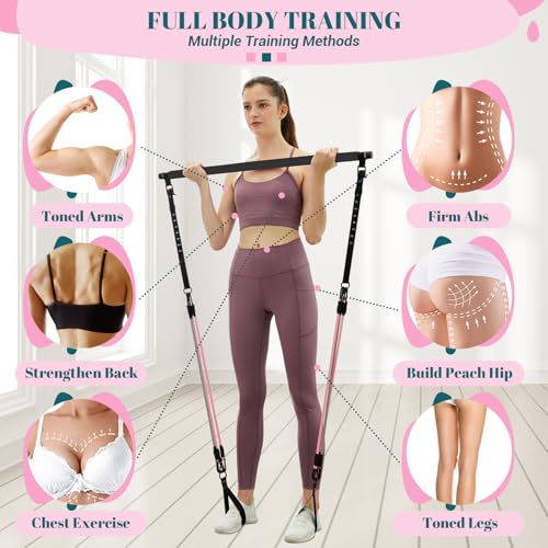 Pilates Bar Kit with Resistance Bands, Multifunctional Yoga Pilates Kit - color: Jet Black