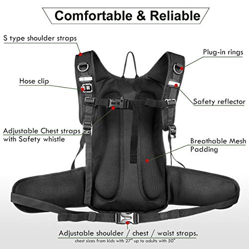 Mothybot Insulated Hydration Backpack Pack with 3L BPA Free Leak Proof Water Bladder, Large Storage Lightweight Hiking Daypack with Waist Pouches & Cooler Layer, for Running, Biking, Camping, Festival - color: Black