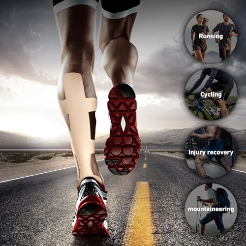 KTQUICK Precut Kinesiology Tape for Achilles Tendon,12PCS,20% Stronger,Beige - color: Beige