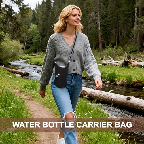 Water Bottle Carrier Bag with Adjustable Strap, for 18/32/40oz Bottle - color: Black
