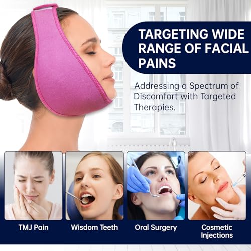 Wisdom Teeth Ice Pack Head Wrap Jaw Face Ice Pack with 4 Gel Packs - color: Hot Pink-4 Gel Pack
