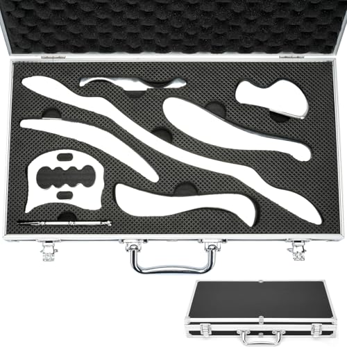 8 in 1 Stainless Steel Gua Sha Muscle Scraper Massage Tool Set IASTM Tools Portable Scraping Tool Physical Therapy Great Soft Tissue Mobilization with Carrying Case - size: 8 Piece Set