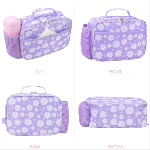 RHCPFOVR Kids Lunch Bag - Insulated Lunch Box for Boys Girls,Washable Lunch Bag and Reusable Toddler Leak-proof Lunchbox for School and Daycare - color: Purple Flower