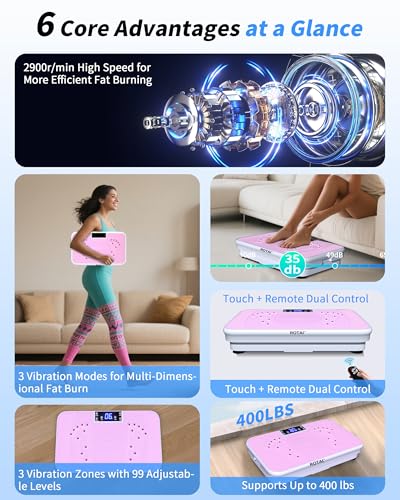 ROTAI Vibration Plate Exercise Machine for Lymphatic Drainage Massager & Weight Loss, 400 lbs Capacity Whole Body Vibrating Shake Plate Workout for Women and Men - color: Light Pink