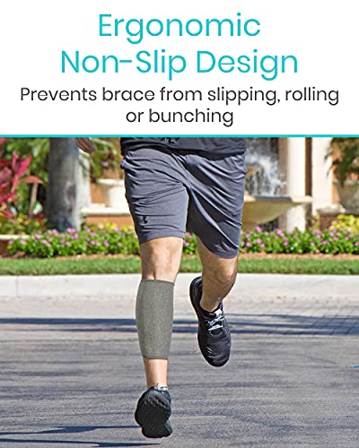 Vive Calf Brace - Adjustable Shin Splint Support - Lower Leg Compression Wrap Increases Circulation, Reduces Muscle Swelling - Calf Sleeve for Men and Women - Pain Relief (Gray) - color: Gray