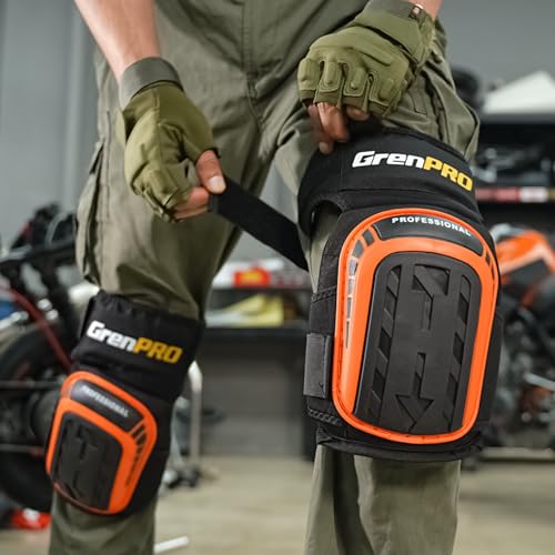 GRENPRO Heavy Duty Knee Pads for Men, Gel Foam, Construction Work - color: Orange