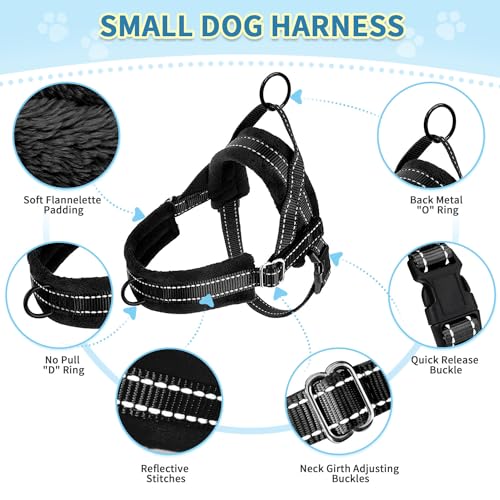 SlowTon No Pull Small Dog Harness and Leash Set with Front Clip - color: Black, size: Small