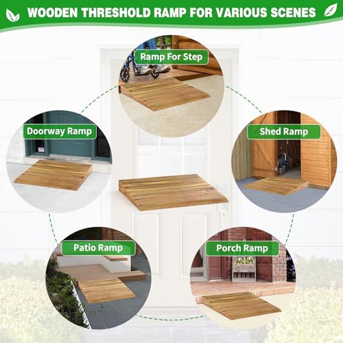 3" Rise Solid Wooden Threshold Ramp with Grooves for Home Steps/Wheelchairs - size: 3 inches