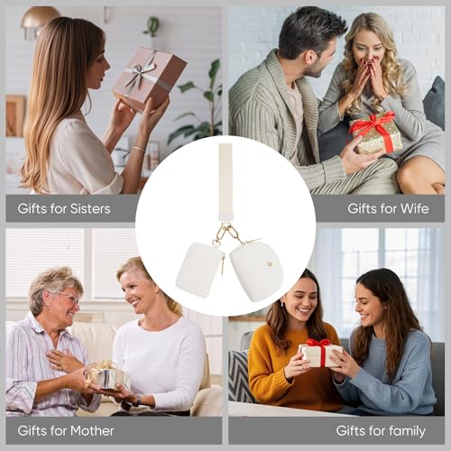 VUTUXA KeyChain Wallet Wristlet For Women Mini Zip Dual Pouch Coin Purse - color: white+gold