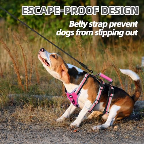 PUPTECK Escape Proof Dog Harness with Padded Handle, No Pull Pet Vest Harness Durable Reflective for Medium Large Dogs Walking Training and Running, Pink, M - color: Pink, size: Medium