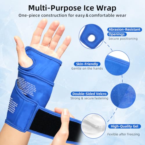 Wrist Ice Pack Wrap for Carpal Tunnel Relief, Gel Ice Packs for Injuries - color: Blue