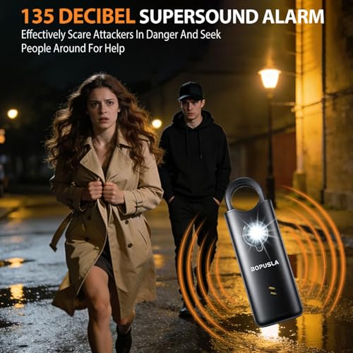 135dB Personal Safety Alarm for Women, SOS Strobe Alarm,Black - color: black