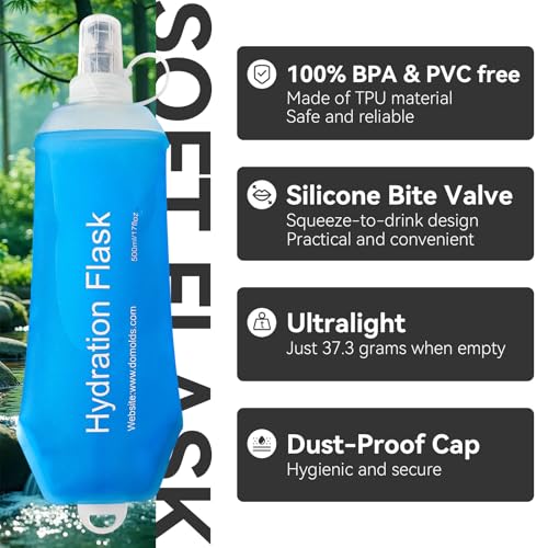 500ml Soft Flask, Shrink As You Drink Collapsible Water Bottles for Running Vest & Hydration Pack, BPA-Free Leak-Proof TPU Folding Bottle for Hiking Cycling Climbing Jogging-Blue - color: 1PCS Blue