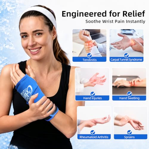 Wrist Ice Pack Wrap for Carpal Tunnel Relief, Gel Ice Packs for Injuries - color: Blue