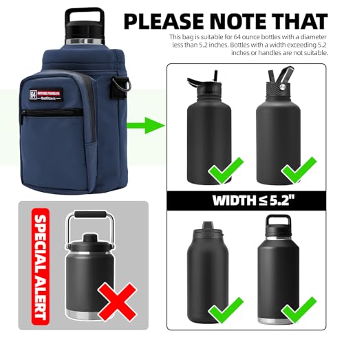 NATURE PIONEOR 26-128 oz Insulated Water Bottle Carrier Holder with Strap - color: Navy, size: 64oz