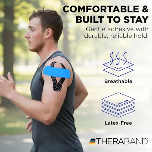 THERABAND Kinesiology Tape for Shoulder, Back & Knee, 2", Blue/Blue - color: Blue/Blue