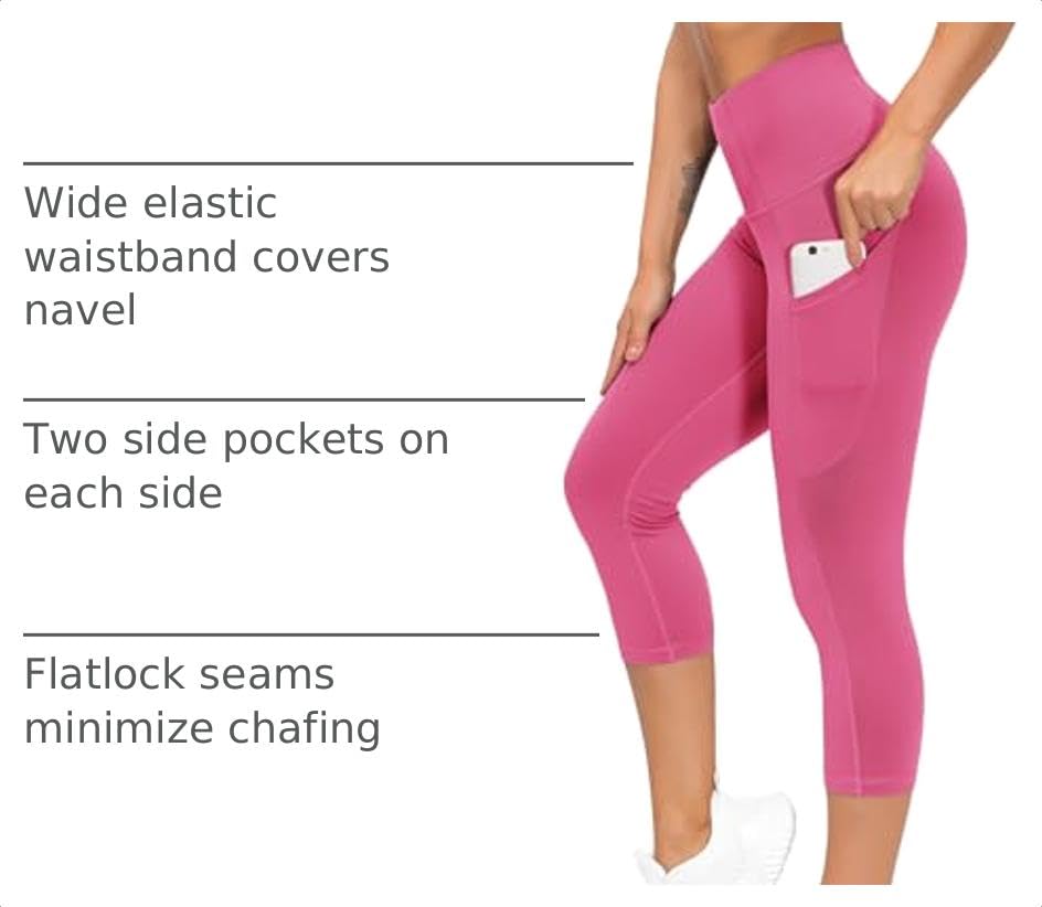 THE GYM PEOPLE Women's Thick High Waist Capris Yoga Pants Workout Leggings - color: Bright Pink, size: Small