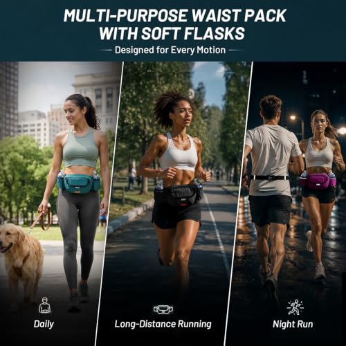 MIER Hydration Waist Pack with Soft Flasks (2x300ml) for Women Men, Purple