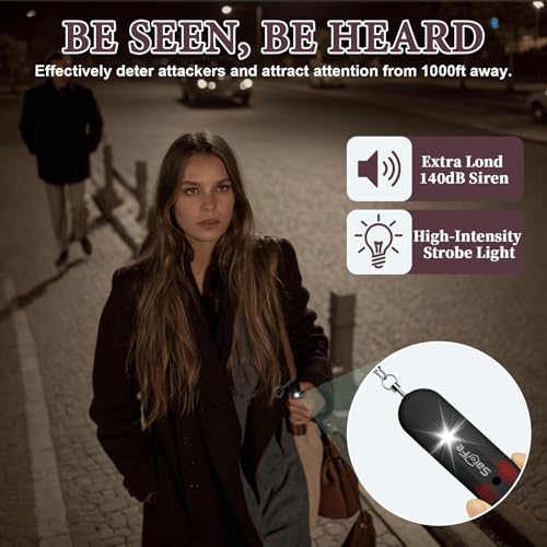 Personal Safety Alarm - Waterproof Rechargeable Security Alarm - 140dB Extra Loud Siren & Strobe Light - Self Defense Keychain - Gift for Women, Teenagers, College Girls, Seniors (Black) - color: Black