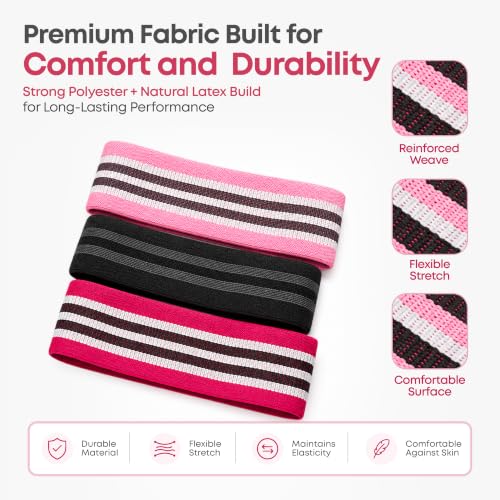 Fabric Resistance Bands for Working Out - Pack of 3 Non-Slip Booty Bands for Legs, Glutes & Butt - Light Medium Heavy Hip Circle Bands for Women and Men - Squats, Hip Thrusts, Glute Training