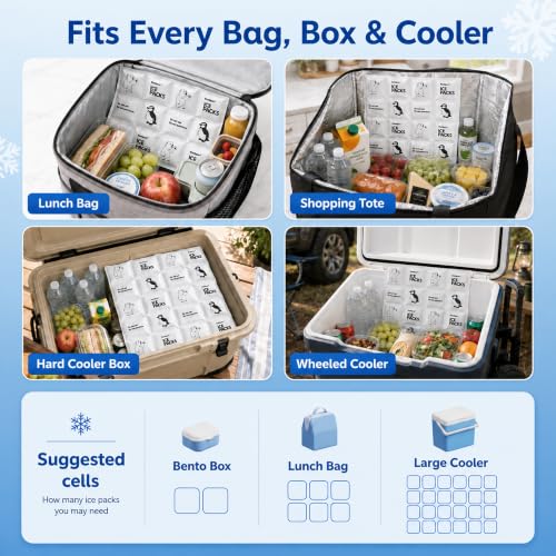 Reusable Ice Packs for Coolers, 6 Cut-to-Fit Flexible Ice Sheets