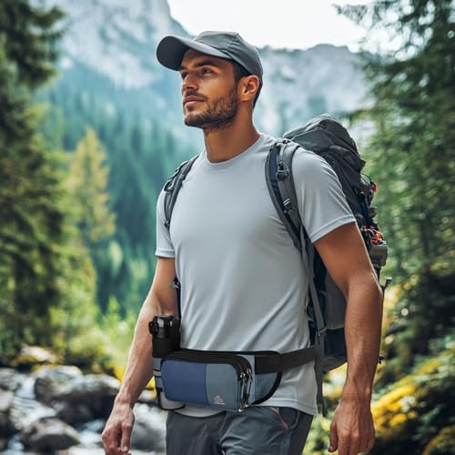 Fanny Pack for Women Men with Water Bottle Holder,Waist Bag for Hiking,Travel,Running,Dog Walking,Workout,Cycling (Dark Blue) - color: Dark Blue