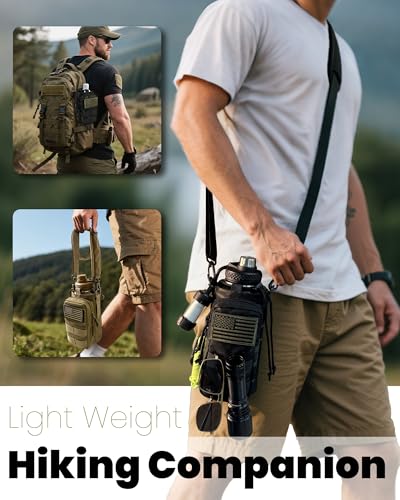 DEFUNX 32 Oz Water Bottle Holder with Strap Bottle Carrier Bag with Phone Pocket MOLLE System for Walking - color: Camo Black