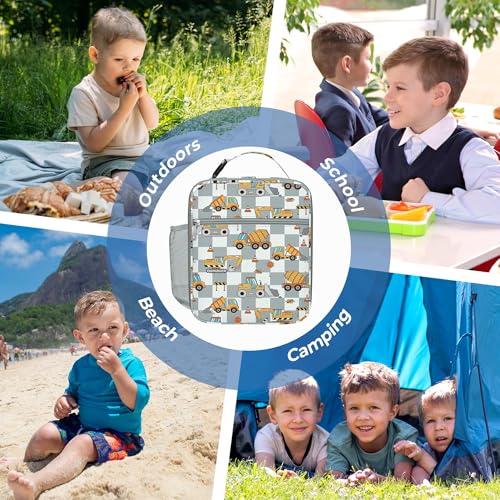 Clastyle Car Insulated Kid Lunch Bag for Boy Lunch Box, Engineer Excavator - color: Grey Excavator