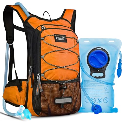 Hydration Backpack with 3L Water Bladder, Small Hydration Pack Backpack for Men Women, Lightweight Water Backpack with Cooler Layer for Running, Biking, Hiking - color: Orange