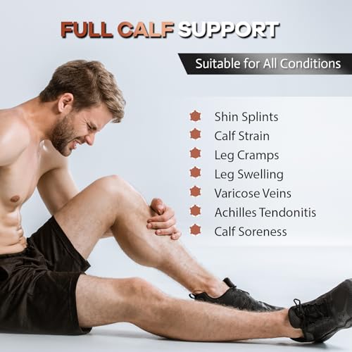 Copper Calf Compression Sleeves for Men Women, Shin Splint Relief, Grip - color: Black, size: X-Large