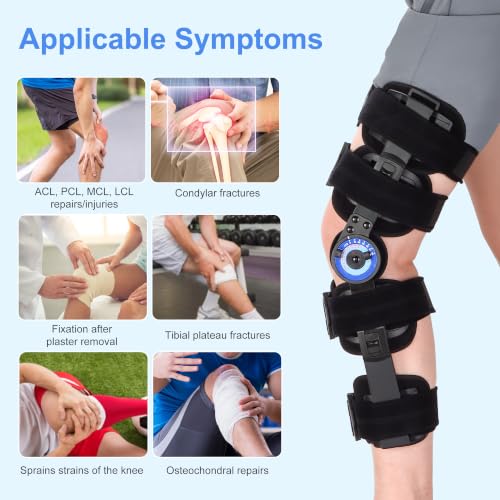 Hinged Knee Brace with Side Stabilizers for Women Men - color: Blue