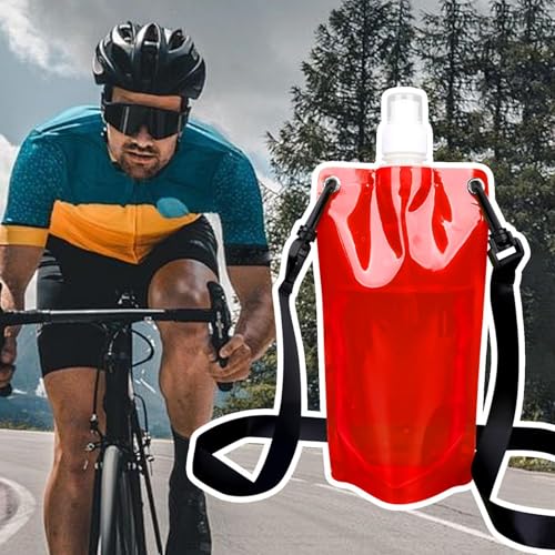 Water Bag 650ml Leak-Proof Foldable Flask with Strap - color: Red