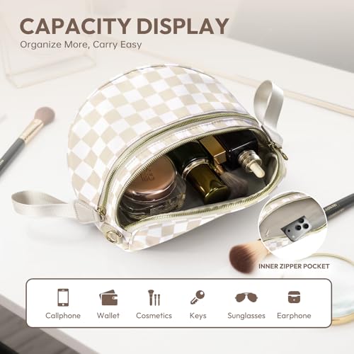 Cross Body Bag for Women Bum Bag Checkered Belt Bags Fanny Packs for Girls Travel Purse Fashion Waist Packs Crossbody Nylon Purse Trendy Shoulder Bags for Womens - color: Checkered Beige