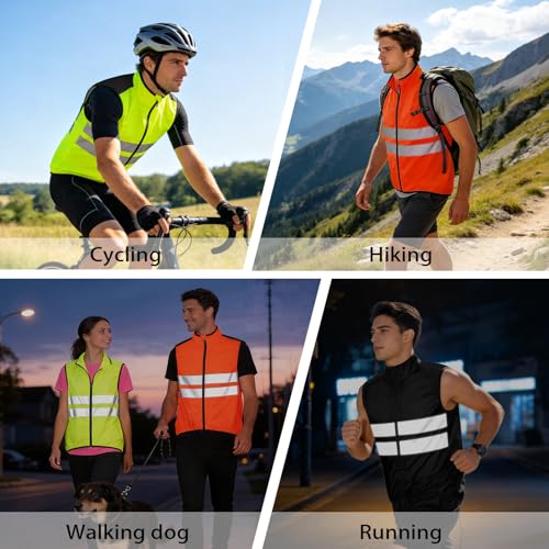 Cycling Vest for Men, Reflective High Visibility Bike Vest, Lightweight Packable Gilet, Full Zip Sleeveless Pocket - color: Black, size: Large