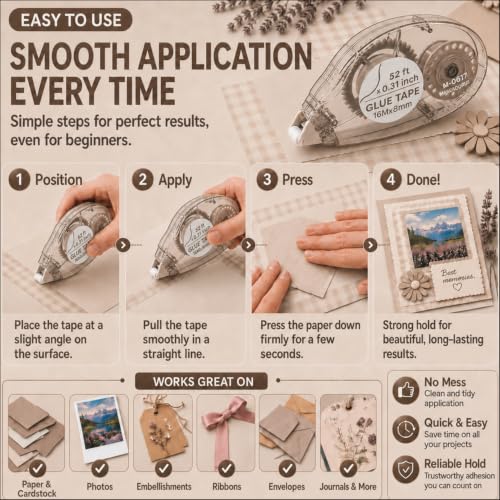 MARCADORUS Double Sided Tape Roller, Scrapbook Tape Runner Extra Long 52Ft - size: 52.5 Ft x 0.31 In : 8 Pack