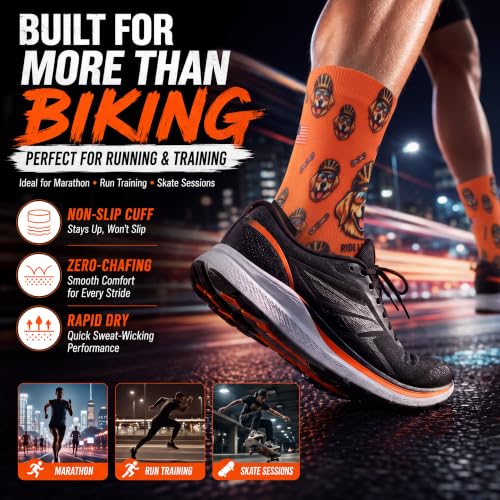 NIcool Cycling Socks For Men, 1/3 Pairs Bright Seamless Compression Running Crew Socks Youth Cushioned Tennis Quarter Socks - color: 1 Pair Bright Orange/Dog Print