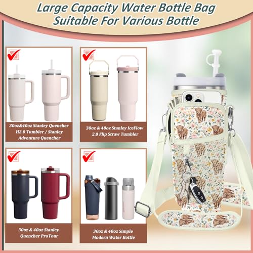 Water Bottle Carrier Bag for Stanley 40/30oz Cup Tumbler with Phone Pocket,Insulated Crossbody Water Bottle Holder with Adjustable Strap,Water Bottle Sling Pouch for Hiking Walking Camping Accessories - color: Highland Cow