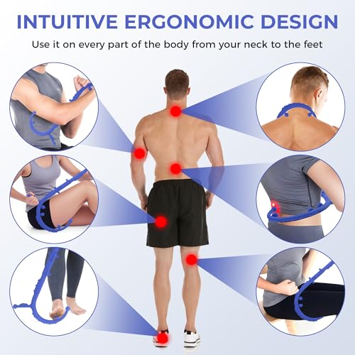 Massage Stick,Handheld Trigger Point Back and Neck Massager Cane, Deep Tissue Self Massage Tool for Muscle Knots and Myofascial Release,for Pain Relief and Muscle Recovery,Blue