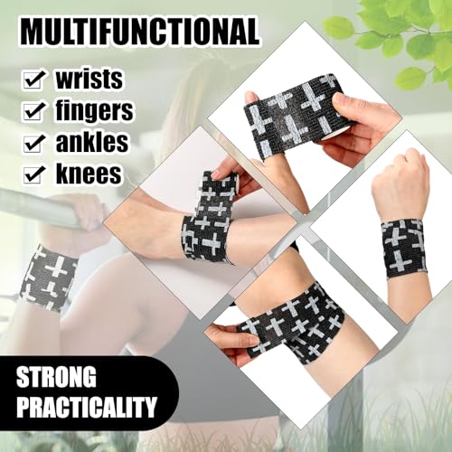 Geiserailie 12 Pack Christian Athletic Tapes 2 Inch x 5 Yards, Black - color: Black