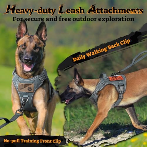 rabbitgoo Tactical Dog Harness for Small Dogs, No Pull Service Pet Vest - color: Grey, size: S(Chest:16.1"-31.5",Neck:15.4"-21.6",Back:7.1")