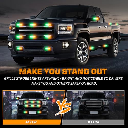 XRIDONSEN 8PCS Sync Truck Grill Lights 32 LED Green Amber Strobe Lights - color: Amber/Green
