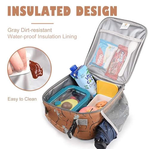 CaCTOUR Lunch Box Kids,Premium Insulated Lunch Bag for Girls Boys,Soft Bag Mini Cooler Back to School Thermal Reusable Lunch Bag for Work School Picnic (Brown Dino) - color: Brown Dino