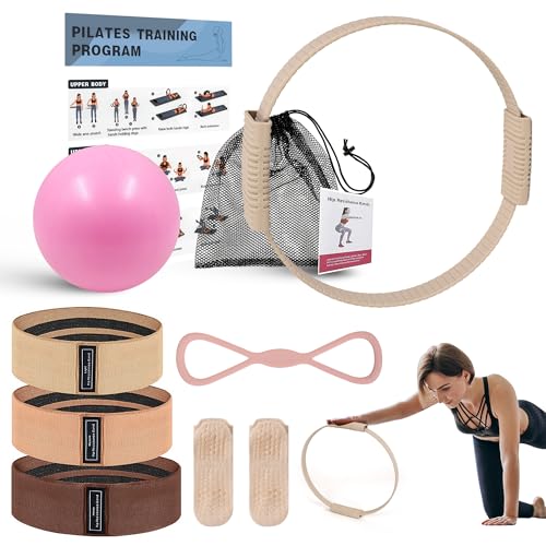 Wavar Pilates Essentials Kit for Women, 13.5" Magic Circle Fitness Set - color: Cream