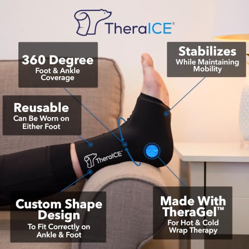 TheraICE Ankle Ice Pack Wrap, Achilles Tendonitis Brace, Plantar Fasciitis - size: Large, style: Original (Pack of 2)