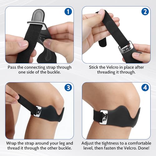 Silicone Patellar Tendon Support Strap, 2 Pack Knee Strap for Knee Pain Relief, Adjustable Knee Patella Band Strap for Tendonitis, Running, Squats