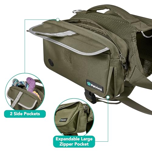 PetAmi Dog Backpack for Medium Large Dogs, Hiking Saddle Bag, Olive Canvas - color: Olive Canvas, size: Large