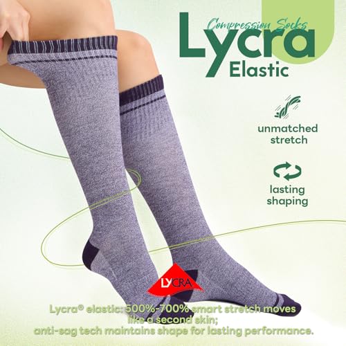 Compression Socks Women & Men 15-20 mmHg for Flying - color: I11-3pairs (Purple&steel Blue&light Gray), size: Large-X-Large