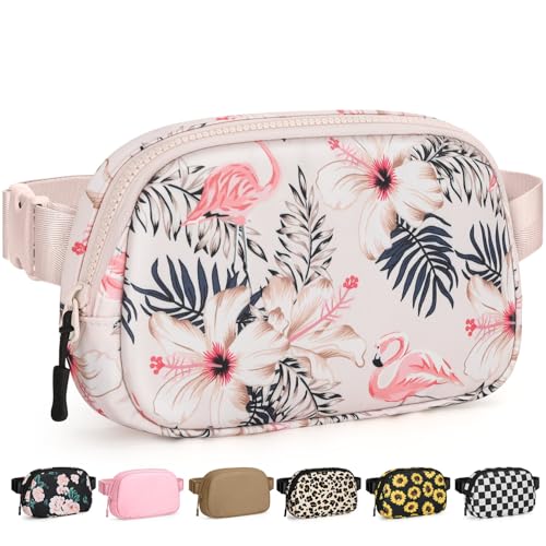 Pritent Fanny Packs for Women Crossbody Belt Bag With Zipper Back Pocket - color: Flamingo Print, size: Small