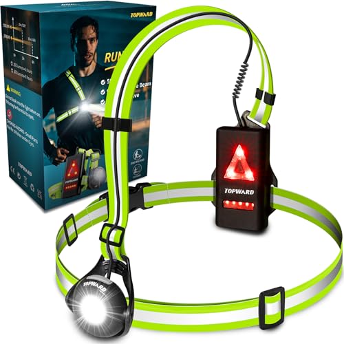 Topward Running Lights for Runners USB-C Rechargeable, Chest Headlamp with 500 Lumen Adjustable Beam, Safety Light for Walking Dog at Night - color: Green